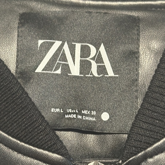 Zara  Black Faux Leather Packets Bomber Jacket Size L New - Picture 2 of 8
